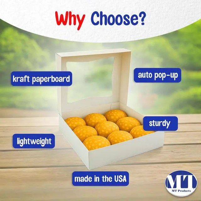 Alt view image 4 of 6 - White Cookie Boxes - Size of 8" X 8" X 2.5" - (200 Pieces) Auto Pop-Up Bakery Boxes with Window - Made in the USA