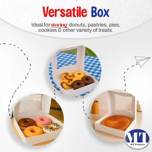 Alt view image 6 of 6 - White Cookie Boxes - Size of 8" X 8" X 2.5" - (200 Pieces) Auto Pop-Up Bakery Boxes with Window - Made in the USA