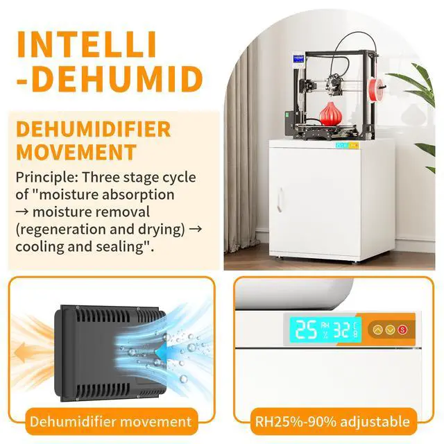 Alt view image 3 of 6 - 3D Printer Stand Filament Storage,25% RH Control Filament Dehumidification Cabinet 3D Printing Sealing and Protection for PLA/ABS/TPU/Nylon (White 180L)