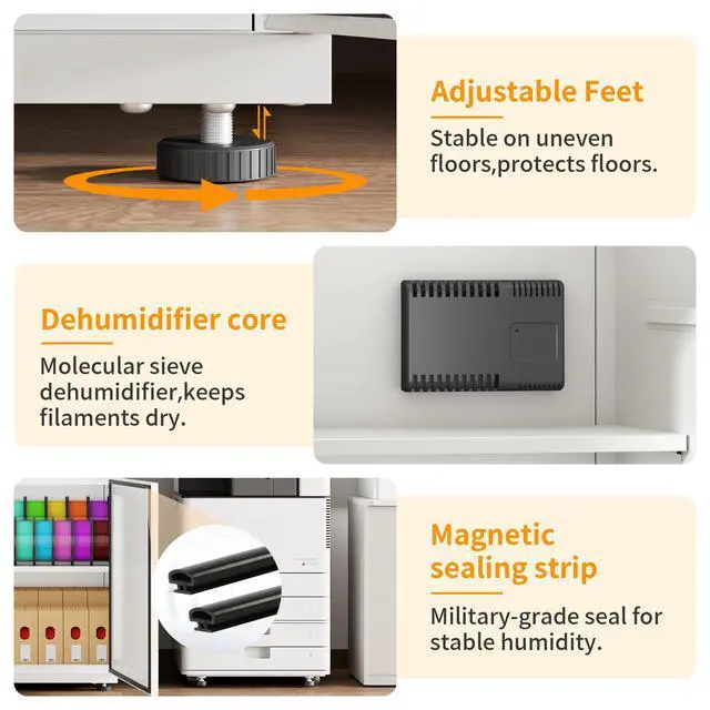 Alt view image 4 of 6 - 3D Printer Stand Filament Storage,25% RH Control Filament Dehumidification Cabinet 3D Printing Sealing and Protection for PLA/ABS/TPU/Nylon (White 180L)