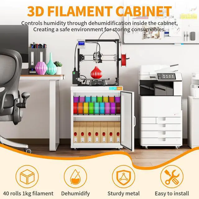 Alt view image 6 of 6 - 3D Printer Stand Filament Storage,25% RH Control Filament Dehumidification Cabinet 3D Printing Sealing and Protection for PLA/ABS/TPU/Nylon (White 180L)
