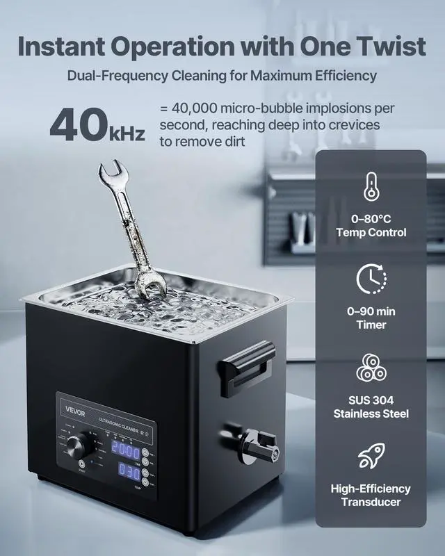 Alt view image 2 of 6 - 10L Ultrasonic Cleaner, Professional Ultrasonic Cleaner Machine with Knob Control, Stainless Steel Cleaning Machine with Basket and Cleaning Ball, for Watches, Razors, Jewelry, Coins and More