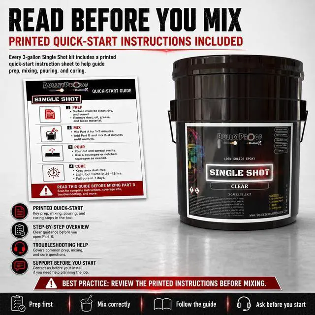 Alt view image 2 of 6 - BP Resins: Single Shot |100% Solids Epoxy Resin Kit (3 Gallons) Solvent-Less, Two Component Gloss Coat Finish- Low VOC! Industrial Use, Garages, Floors, Wood, Acrylic & More! (Clear) + Free Mixer