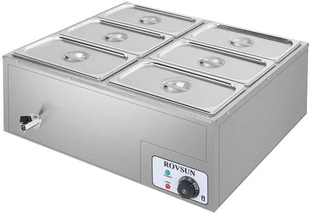 Main image of 42.3QT Electric Commercial Food Warmer, 6-Pan Steam Table Countertop, 6.9 QT/Pan Stainless Steel Bain Marie Buffet with Temperature Control & Lid for Parties, Catering, Restaurants 1200W 110V