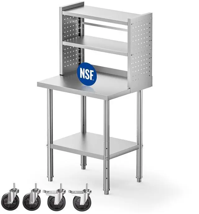 Main image of 30x24 in NSF All Stainless Steel Table with Adjustable Shelf & Pegboard Panels & Casters, Kitchen Prep Table Commercial Heavy-Duty Worktable with Large Space Storage for Restaurant Garages