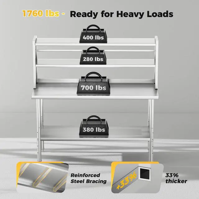 Alt view image 4 of 6 - 48x24 in NSF All Stainless Steel Table with Adjustable Shelf & Pegboard Panels & Casters, Kitchen Prep Table Commercial Heavy-Duty Worktable with Large Space Storage for Restaurant Garages