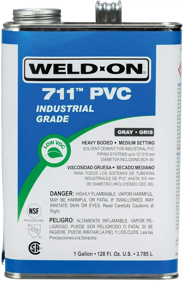 Main image of 10117 711 Industrial Grade PVC Heavy-Bodied High Strength Solvent Cement - Medium-Setting and Low-VOC, Gray, 1 Gallon (128 fl oz)