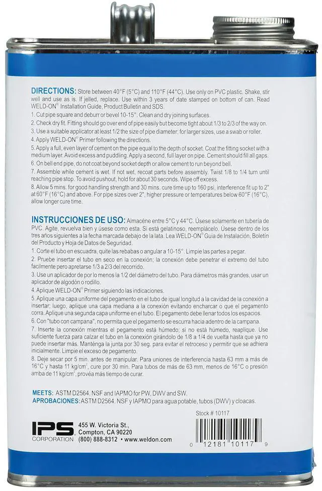 Alt view image 2 of 4 - 10117 711 Industrial Grade PVC Heavy-Bodied High Strength Solvent Cement - Medium-Setting and Low-VOC, Gray, 1 Gallon (128 fl oz)