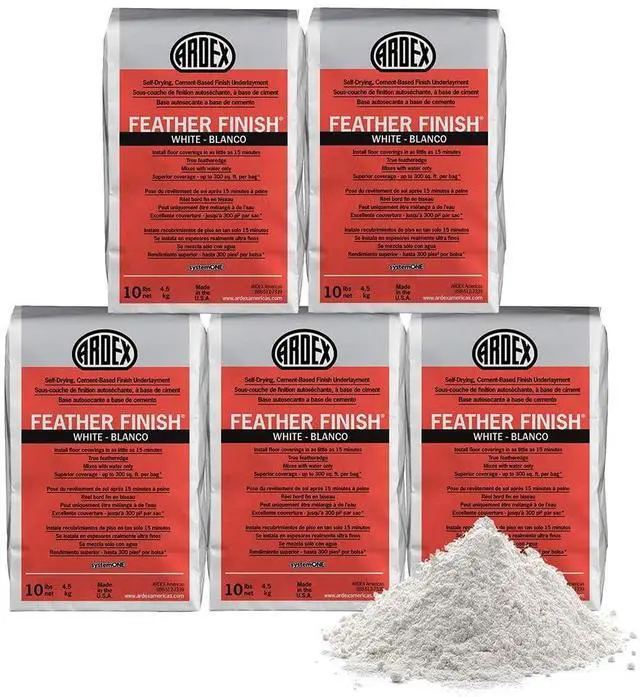 Main image of Feather Finish, Quick-Setting, Self-Drying, Cement-Based Flooring Underlayment for Smooth, Durable Floor Preparation Exceptional Bond Strength for Interior Use White Colored, 10 lbs - Pack of 5