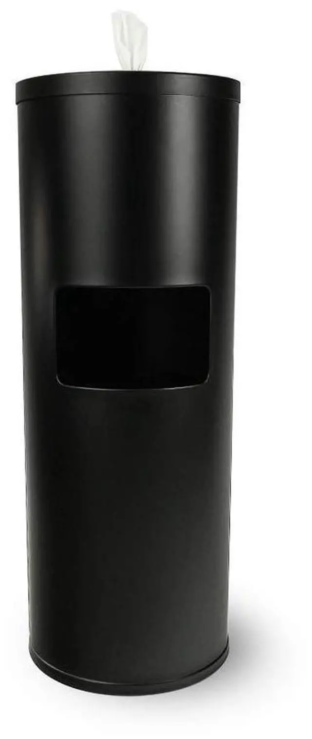 Main image of Gym Wipes Dispenser Stand and Trash Bin Dual-Purpose Wet Wipes Dispenser for Sanitizing and Cleaning with Built-in 7 Gallon Trash Can, Black Galvanized Steel