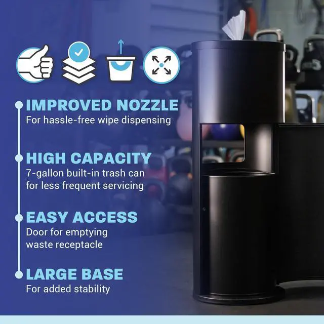 Alt view image 2 of 6 - Gym Wipes Dispenser Stand and Trash Bin Dual-Purpose Wet Wipes Dispenser for Sanitizing and Cleaning with Built-in 7 Gallon Trash Can, Black Galvanized Steel