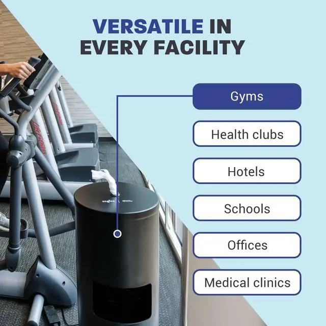 Alt view image 3 of 6 - Gym Wipes Dispenser Stand and Trash Bin Dual-Purpose Wet Wipes Dispenser for Sanitizing and Cleaning with Built-in 7 Gallon Trash Can, Black Galvanized Steel