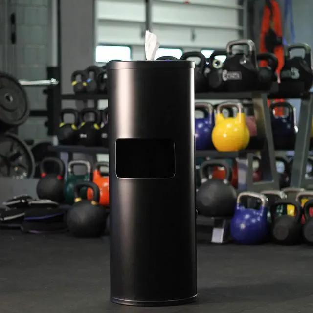 Alt view image 6 of 6 - Gym Wipes Dispenser Stand and Trash Bin Dual-Purpose Wet Wipes Dispenser for Sanitizing and Cleaning with Built-in 7 Gallon Trash Can, Black Galvanized Steel