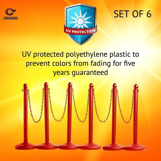 Alt view image 2 of 6 - Montour Line Plastic Stanchion Red 2.5 Inch Diameter with 50 Foot Chain, 6-Pack, Crowd Control Barriers
