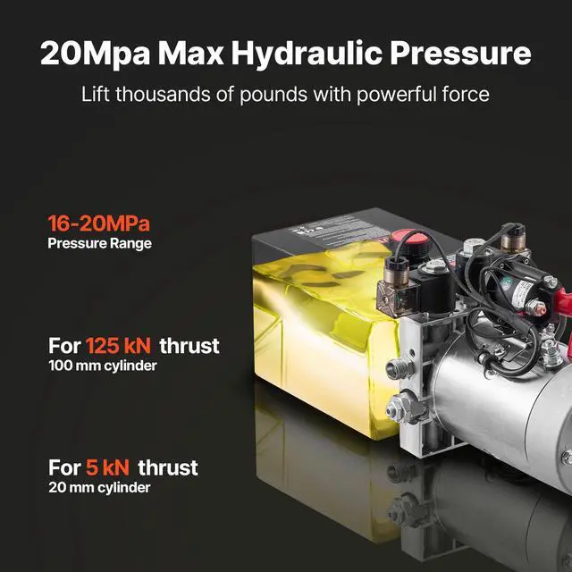 Alt view image 3 of 6 - 4 Quart Hydraulic Power Unit, Double Acting Dump Trailer Pump, 3200 PSI Max Relief Pressure & 0.91 GPM Flow Rate, DC 12V Hydraulic Pump with Metal Reservoir for Dump Trailer Car Lifting, Black