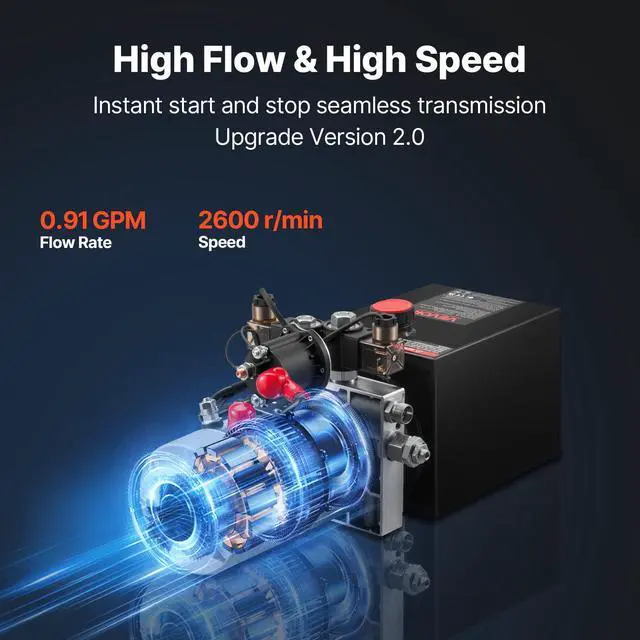 Alt view image 5 of 6 - 4 Quart Hydraulic Power Unit, Double Acting Dump Trailer Pump, 3200 PSI Max Relief Pressure & 0.91 GPM Flow Rate, DC 12V Hydraulic Pump with Metal Reservoir for Dump Trailer Car Lifting, Black
