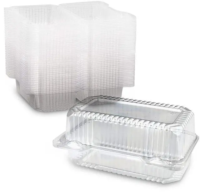 Main image of Clear Plastic Hinged Loaf Containers 8" x 4" x 3.85" - Disposable Medium Hoagie Container (Pack of 500) - Made in the USA