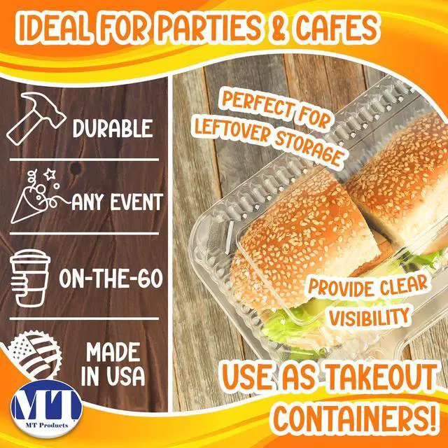 Alt view image 3 of 5 - Clear Plastic Hinged Loaf Containers 8" x 4" x 3.85" - Disposable Medium Hoagie Container (Pack of 500) - Made in the USA