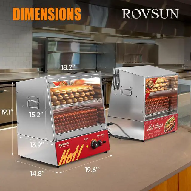 Alt view image 6 of 6 - 32QT/30L Hot Dog Steamer, 2-Tier Hut Steamer, Hot Dog Steamer Bun Warmer Cooker 175 Hot Dogs & 40 Buns Capacity with Drawer, Removable Shelves, Food Clip for Party Event Concession Stand