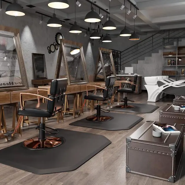 Alt view image 2 of 6 - Salon Mat for Hair Stylist 4x5 Anti Fatigue Barber Floor Mat with Round Base, Salon Chair Mat for Hairdresser Standing, Barbershop Beauty Spa Styling Shampoo Equipment