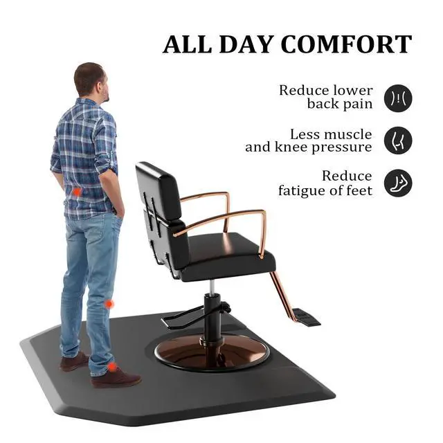 Alt view image 4 of 6 - Salon Mat for Hair Stylist 4x5 Anti Fatigue Barber Floor Mat with Round Base, Salon Chair Mat for Hairdresser Standing, Barbershop Beauty Spa Styling Shampoo Equipment