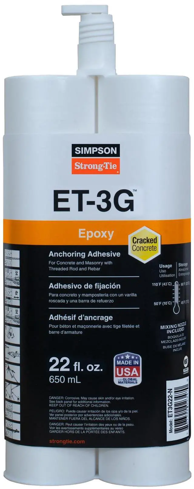 Main image of ET3G22-N ET-3G 22 oz. Epoxy Adhesive Cartridge w/Nozzle and Extension (Pack of 8)