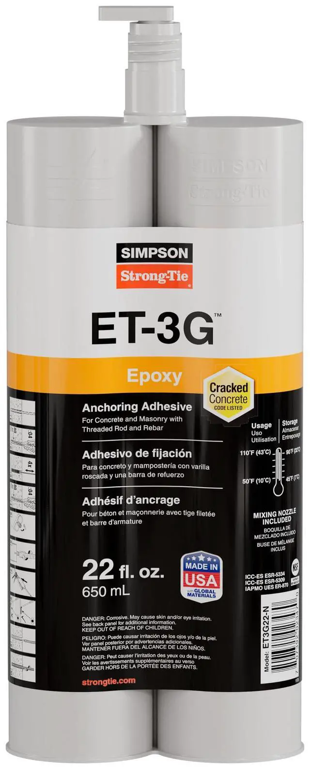 Alt view image 2 of 4 - ET3G22-N ET-3G 22 oz. Epoxy Adhesive Cartridge w/Nozzle and Extension (Pack of 8)
