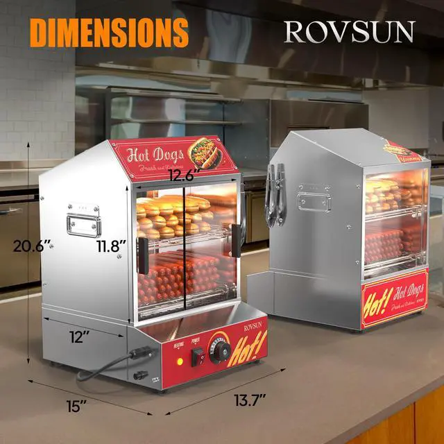 Alt view image 6 of 6 - 31.7QT/30L Hot Dog Steamer, 2-Tier Hot Dog Hut Steamer with 175 Hot Dogs & 40 Buns Capacity, Bun Warmer Cooker with Removable Shelves Food Clip for Party Event Concession Stand