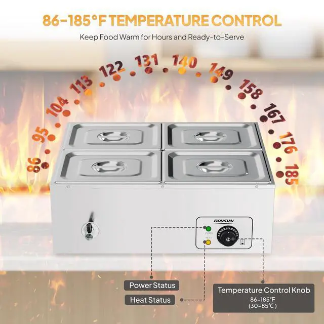 Alt view image 3 of 6 - 42.3QT Electric Commercial Food Warmer, 4-Pan Steam Table Countertop, 10.6 QT/Pan Stainless Steel Bain Marie Buffet with Temperature Control & Lid for Parties, Catering, Restaurants 1200W 110V