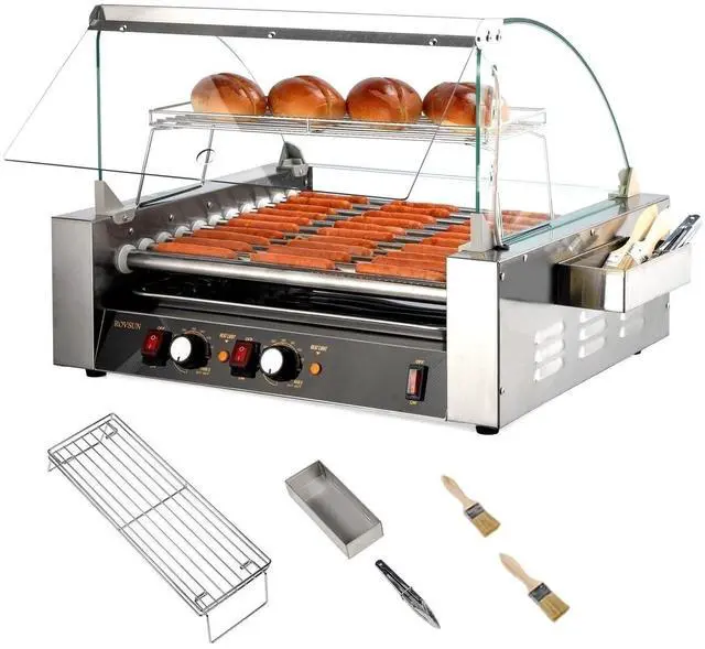 Main image of Hot Dog Roller, 30 Hot Dog 11 Rollers ETL Certified, Hot Dog Machine Sausage Grill Cooker with Dual Temp Control, Glass Cover, LED, Side Storage Box, Shelf & Drip Tray for Home Commercial 1650W