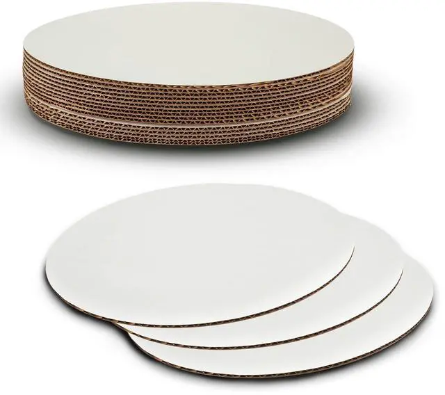 Main image of Corrugated White Cardboard Cake Board or Pizza Circle 14 inch - Sturdy Cake Base for Displaying Cakes, Bread and Desserts (Case of 250) - Made in The USA
