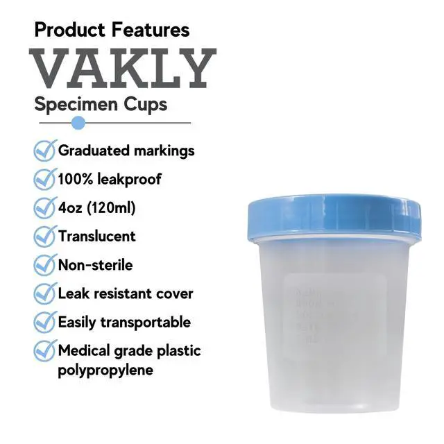 Alt view image 2 of 6 - Specimen Cups with Lids 4 oz (1000 Pack) Leak-Proof Urine Sample Containers, Non-Sterile Plastic Collection Cups for Lab Testing
