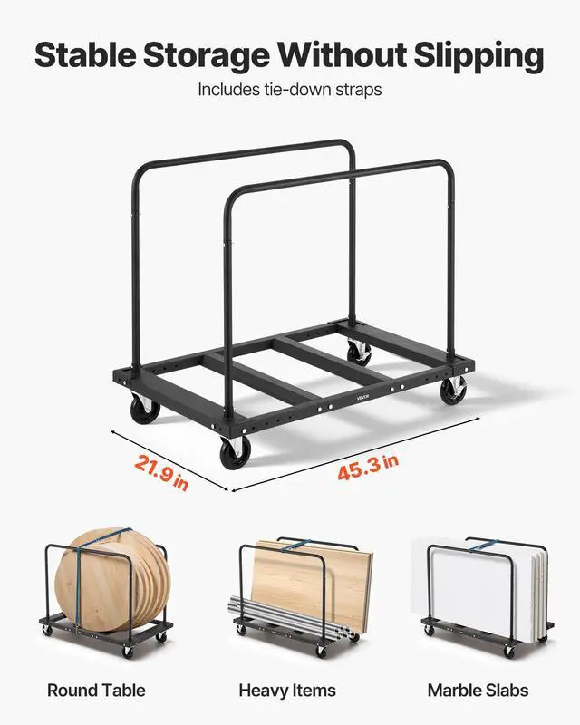 Alt view image 3 of 6 - Folding Table Cart, 1800LBS Heavy Duty Table Trolley with 5" Swivel Wheels, Drywall Dolly for Garage, Home, Warehouse, Party Event Hotel Furniture 10 Table Capacity, Black