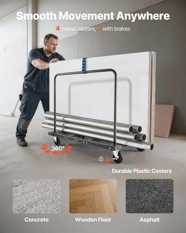 Alt view image 4 of 6 - Folding Table Cart, 1800LBS Heavy Duty Table Trolley with 5" Swivel Wheels, Drywall Dolly for Garage, Home, Warehouse, Party Event Hotel Furniture 10 Table Capacity, Black
