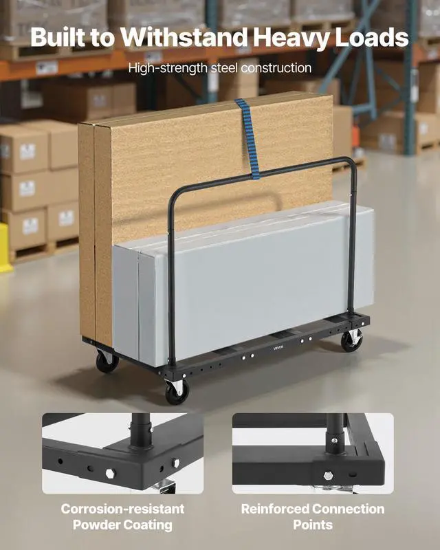 Alt view image 5 of 6 - Folding Table Cart, 1800LBS Heavy Duty Table Trolley with 5" Swivel Wheels, Drywall Dolly for Garage, Home, Warehouse, Party Event Hotel Furniture 10 Table Capacity, Black