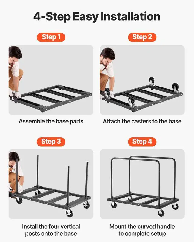 Alt view image 6 of 6 - Folding Table Cart, 1800LBS Heavy Duty Table Trolley with 5" Swivel Wheels, Drywall Dolly for Garage, Home, Warehouse, Party Event Hotel Furniture 10 Table Capacity, Black