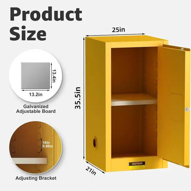 Alt view image 3 of 6 - Muweixin 35" x 25"x 25" Flammable Safety Cabinet, 40 Gallon Durable Cold Rolled Steel Double-Walled Door, Leakproof Slot Vent Hole Ground Conductor, ROHS CE Certified for Industrial Home Use