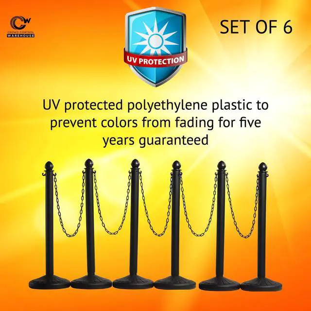Alt view image 2 of 6 - Montour Line Plastic Stanchion Black 2.5 Inch Diameter with 50 Foot Chain, 6-Pack, Crowd Control Barriers