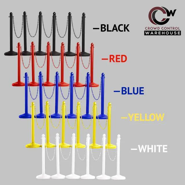 Alt view image 3 of 6 - Montour Line Plastic Stanchion Black 2.5 Inch Diameter with 50 Foot Chain, 6-Pack, Crowd Control Barriers