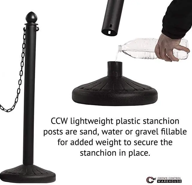 Alt view image 6 of 6 - Montour Line Plastic Stanchion Black 2.5 Inch Diameter with 50 Foot Chain, 6-Pack, Crowd Control Barriers
