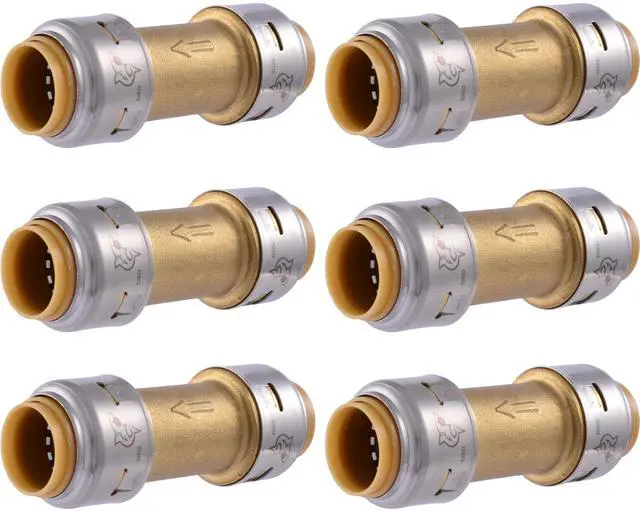 Main image of Max 1/2 Inch Check Valve, Pack of 6, Push to Connect Brass Plumbing Fitting, PEX Pipe, Copper, CPVC, PE-RT, HDPE, UR2008