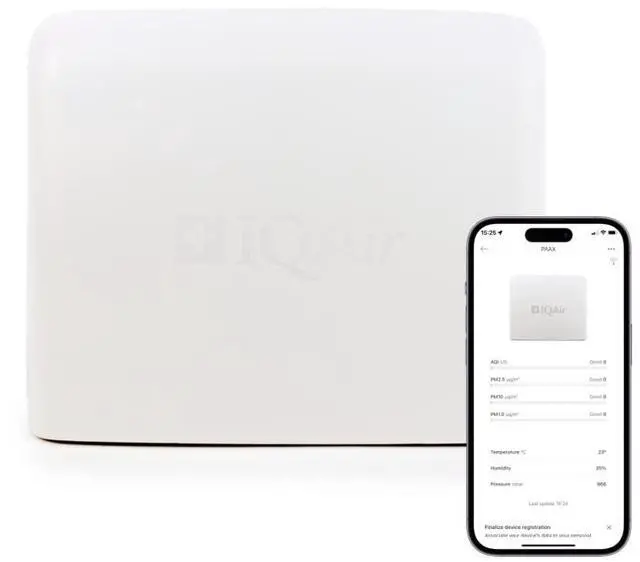 Main image of AirVisual Outdoor Outdoor Air Quality Monitor, Detects PM1, PM2.5, PM10, Optional CO2, Temperature, Humidity, Pressure, Modular Sensor Design, Wi-Fi, LAN, German Made