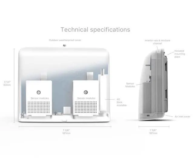 Alt view image 4 of 6 - AirVisual Outdoor Outdoor Air Quality Monitor, Detects PM1, PM2.5, PM10, Optional CO2, Temperature, Humidity, Pressure, Modular Sensor Design, Wi-Fi, LAN, German Made