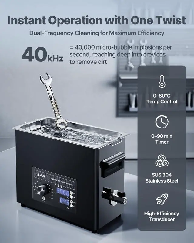 Alt view image 2 of 6 - 6L Ultrasonic Cleaner, Professional Ultrasonic Cleaner Machine with Knob Control, Stainless Steel Cleaning Machine with Basket and Cleaning Ball, for Watches, Razors, Jewelry, Coins and More