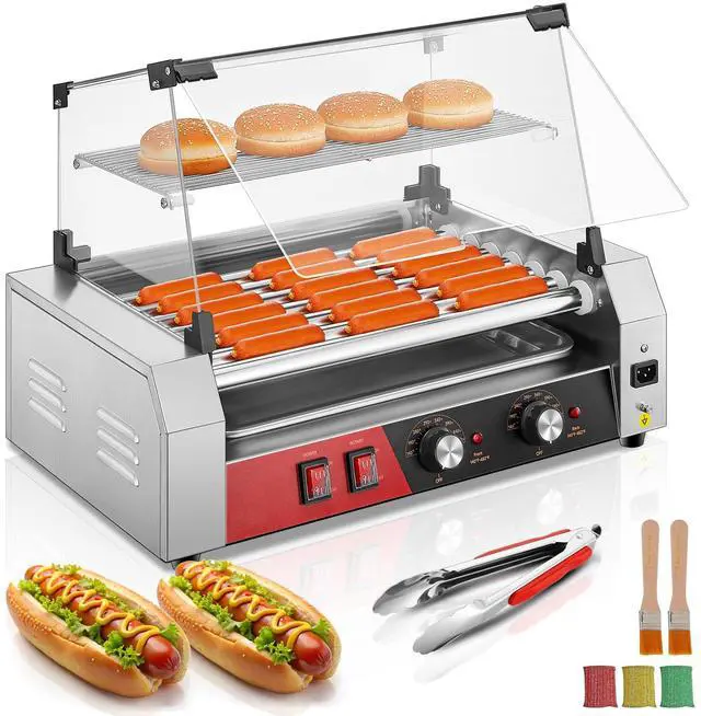 Main image of Hot Dog Roller 7 Rollers 18-24 Hot Dogs Capacity, 1050W Stainless Steel Hot Dog Machine with Bun Warmer Shelf, Dual Temp Control, Glass Cover, Removable Tray for Commercial and Party