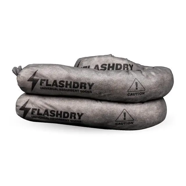 Alt view image 4 of 4 - FlashDry Portable Universal Spill Kit - Set of 6 - Vehicle, Industrial, & Emergency safety kits - Yellow Duffle, Bag Tag, 15 Spill Absorbent Pads, 2 3" x4' Sorbent Socks, Disposal Bags, Nitrile Gloves