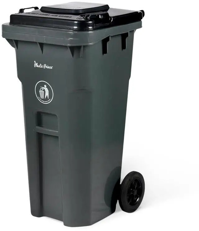Main image of 32 Gallon Trash Can with Wheels Outdoor Trash Can with Lid Heavy-Duty Rolling Trash Bin Plastic Outside Garbage Can Wheeled Gray for Home Hospitals Restaurants Offices