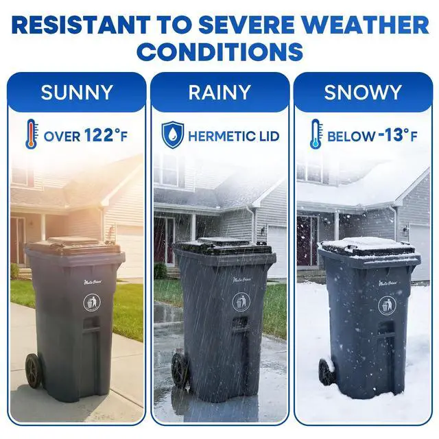 Alt view image 3 of 6 - 32 Gallon Trash Can with Wheels Outdoor Trash Can with Lid Heavy-Duty Rolling Trash Bin Plastic Outside Garbage Can Wheeled Gray for Home Hospitals Restaurants Offices