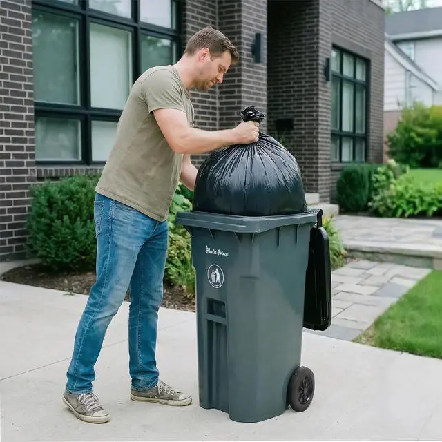 Alt view image 5 of 6 - 32 Gallon Trash Can with Wheels Outdoor Trash Can with Lid Heavy-Duty Rolling Trash Bin Plastic Outside Garbage Can Wheeled Gray for Home Hospitals Restaurants Offices