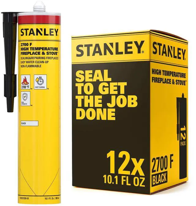 Main image of 2700F High Temp Black Fireplace & Stove Sealant (12x10.1oz) Heat Resistant Fire Caulk for Chimneys, Ovens, Grills, Wood Stoves Non-Flammable, Fast Drying, Paintable Cartridge, 12 Pack